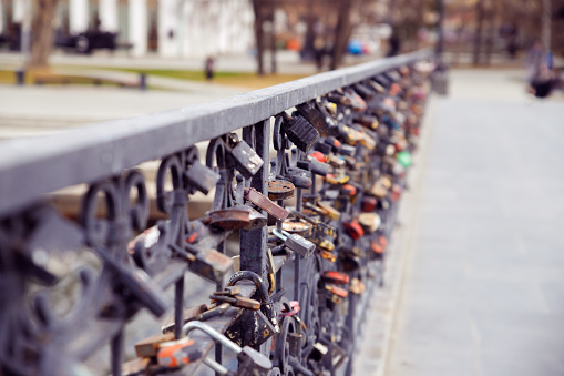 Love locks on bridge in Yekaterinburg