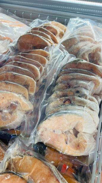 istock Fresh salmon fillet in vacuum package 2149529416