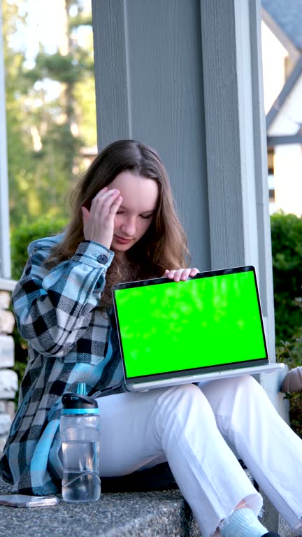 Chroma Key Green Screen Laptop Computer Girl