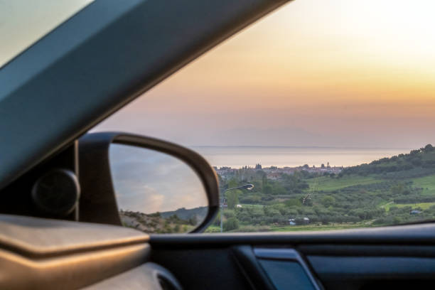istock Halkidiki in April . Spring travel, Sunset view from car 2149533485