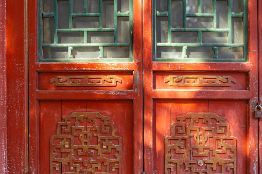 Chinese architecture with a red background