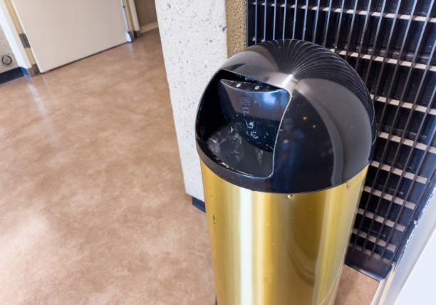 3D rendering illustration of a perforated plastic trash bin