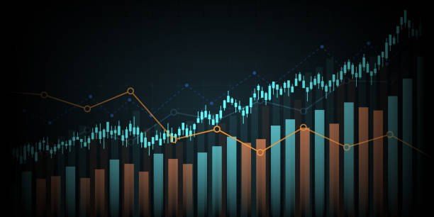 istock Abstract financial graph with up trend line chart in stock market on blue colour background 2149535835