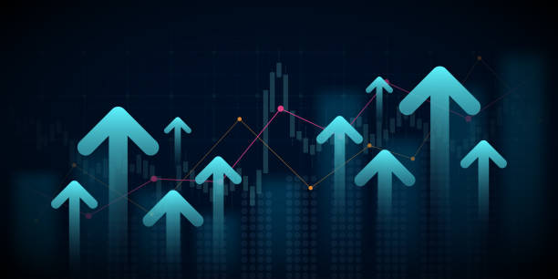 istock Abstract financial graph with uptrend line and arrows in stock market background 2149536616