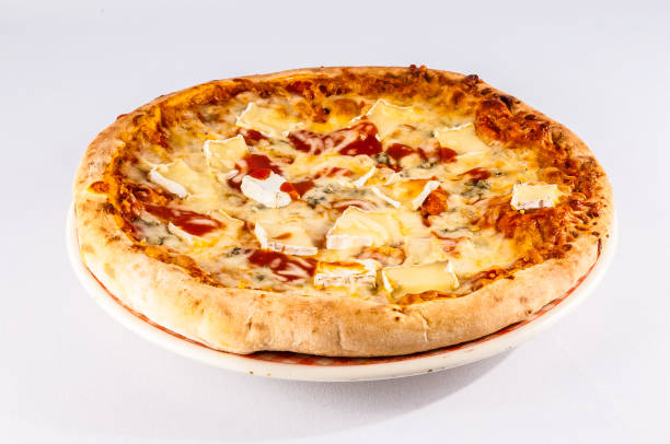 istock A pizza with cheese and tomato sauce on a white plate 2149537552
