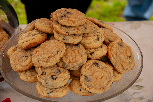 Chocolate chip cookies on a platter