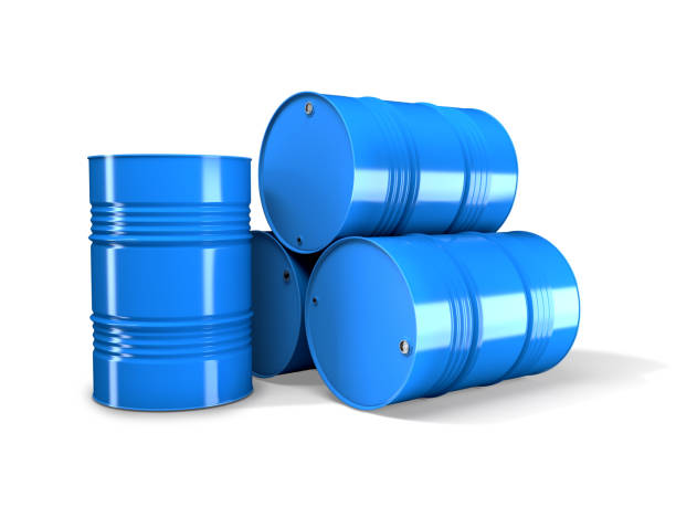 istock Blue oil barrels isolated. 3d rendering 2149541026