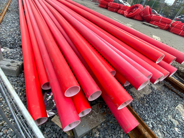 istock Cable protection pipes systems. Urban engineering concept. Mobile phone photo 2149541151