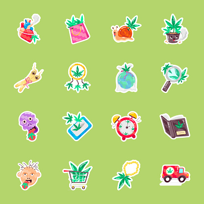 Get handy vector assets for your web, apps, social media, and related projects with our pack of animated weed stickers!