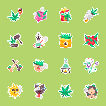Get handy vector assets for your web, apps, social media, and related projects with our pack of animated weed stickers!