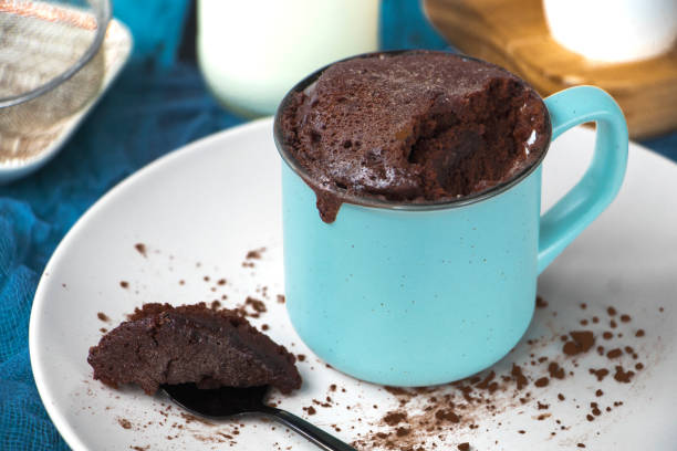 istock mugcake is microwaved. Homemade cupcake in a mug is on a plate. 2149541929