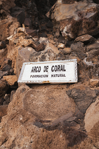 Sign of 'Coral arc' in Incahuasi island on Salar de Uyuni salt flats, Bolivia