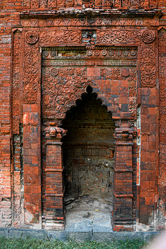 Darasbari Mosque mihrab, made of red bricks and decoratate terra cotta