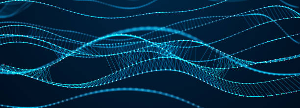istock Abstract blue background of points and lines. DNA cyber structure. Wave of particles and lines. Network. Big data stream. 3d rendering 2149547155