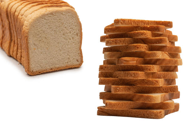 istock Delicious bread slices isolated on a white background, top view. 2149548932