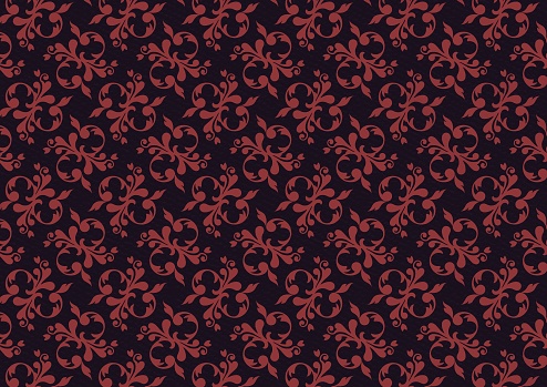 Damask floral textile pattern on dark background. Design for tile, fabric, clothing, carpet, embroidery, artwork-illustration. 2D digital Art