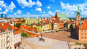 Cityscape - top view of Castle Square with Sigismund's Column in the Old Town of Warsaw