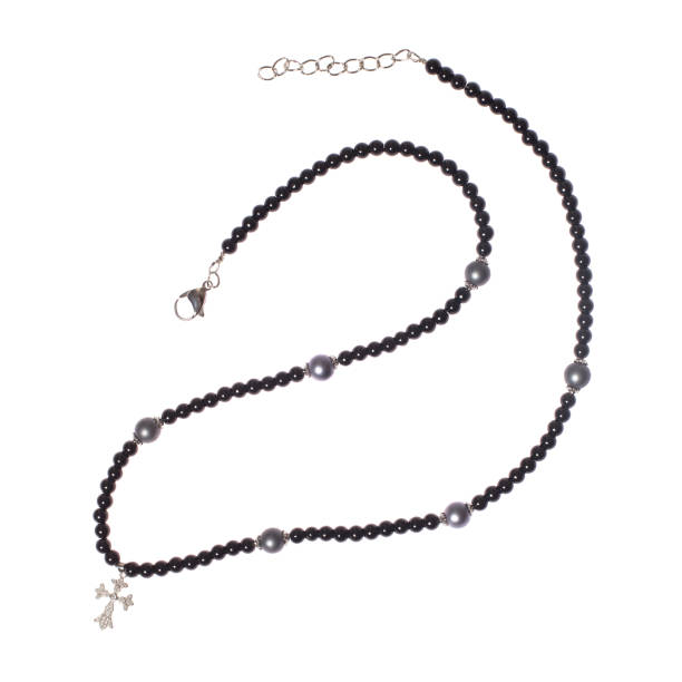 istock Gothic black long collier necklace with cross pendant isolated on white background 2149551156