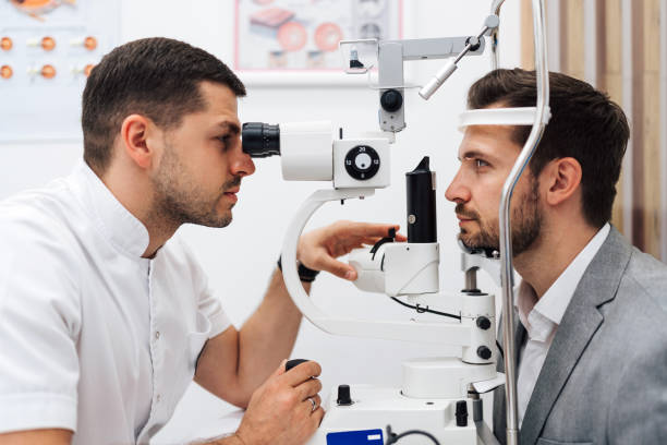 istock Man at eye vision medical check up 2149554623