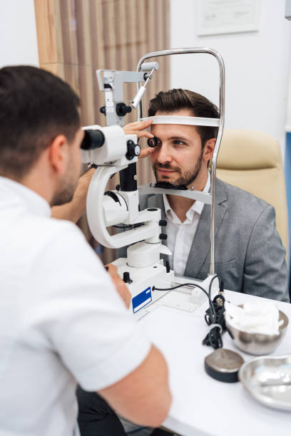 Man at eye vision medical check up