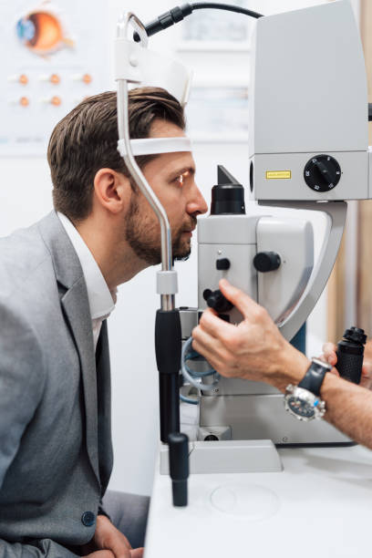 Man at eye vision medical check up