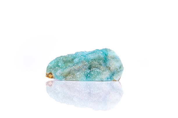 smithsonite photography isolated on white blackground. Specimen from Congo. macro detail  background. close-up Rough raw unpolished semi-precious gemstone.
