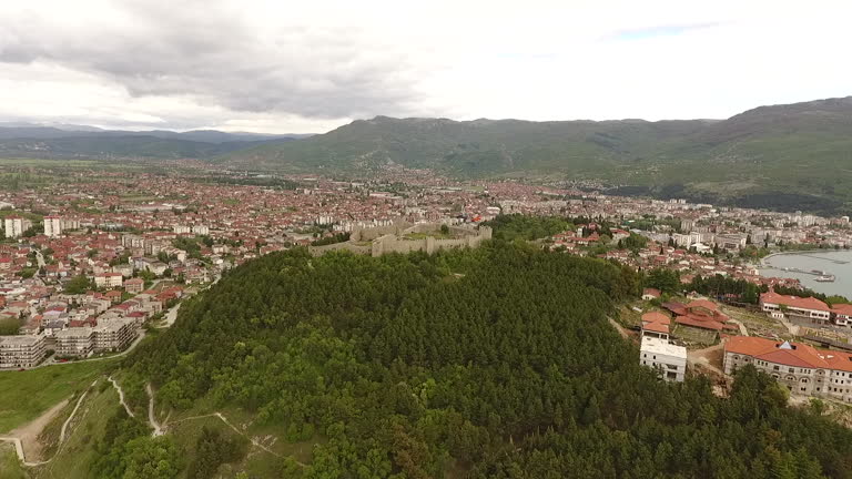 View of Ohrid old town dominated by Samuel's fortress, North Macedonia