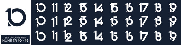 illustrations, cliparts, dessins animés et icônes de collection of creative number 10 to 19 logo designs. abstract number design vector illustration - numéro 14