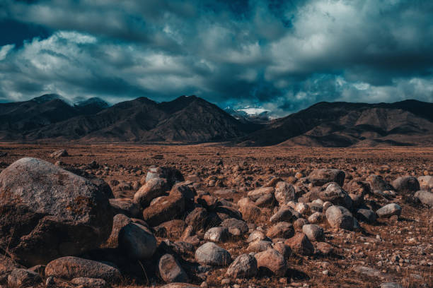 Dramatic mountains rocky landscape in cloudy weather