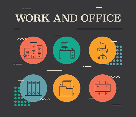 Work And Office, Thin Line Icons in Vector Style. Ready template for icons, infographics, mobile and web etc.