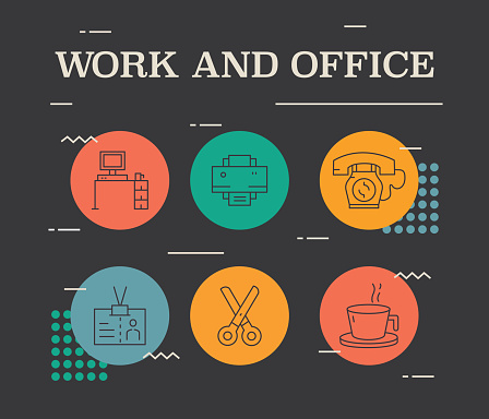 Work And Office, Thin Line Icons in Vector Style. Ready template for icons, infographics, mobile and web etc.