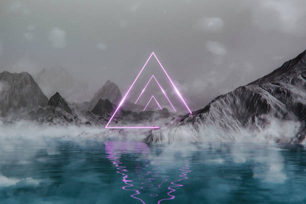 istock Fantasy landscape with glowing geometric shapes 2149572686