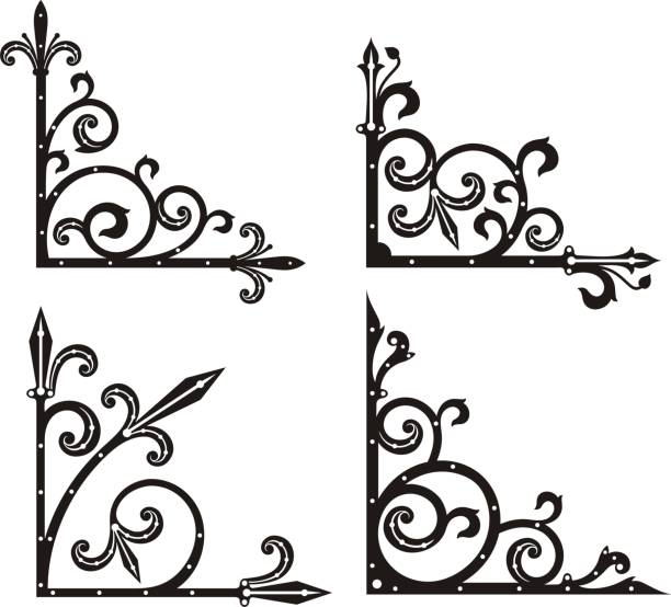 illustrazioni stock, clip art, cartoni animati e icone di tendenza di wrought iron corner ornaments vector - ferro