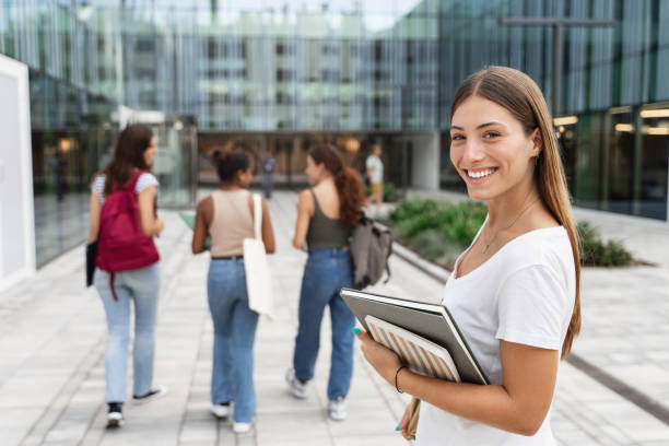 istock Cheerful blond College student to going to University School Internship 2149573749