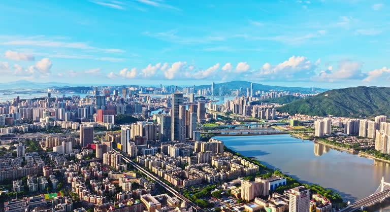 Aerial shot of city skyline in Zhuhai