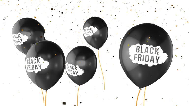 Black friday. Balloons. Marketing. White lettering.