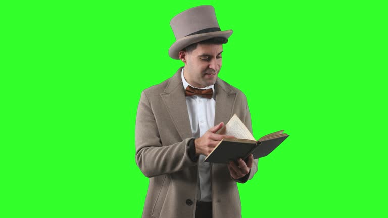 Vintage Gentleman Reading a Book chroma green screen