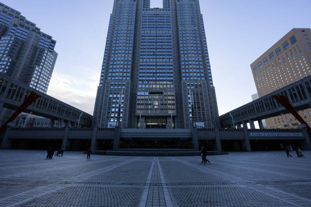 Tokyo, Japan - March 27, 2024: Few people walking around Tokyo Metropolitan Government Building.