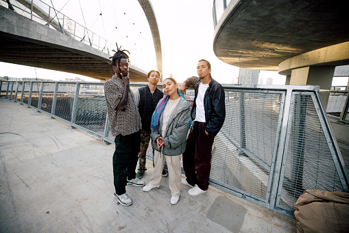 Group of street hip hop breakdancers meeting up in Los Angeles