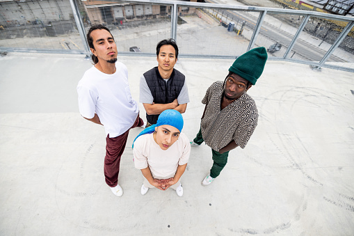 Group of street hip hop breakdancers meeting up in Los Angeles