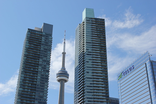 Toronto financial district and Spadina avenue skyline on an overcast Springtime day