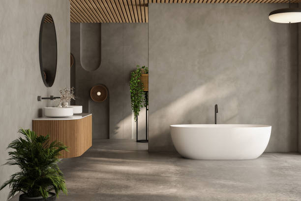 istock A bathroom with a white bathtub and a sink 2149584897