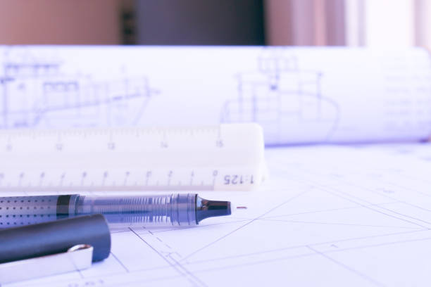istock Selective focus on black Needle Rollerball Pens Fine Point used in architectural drawings 2149585706