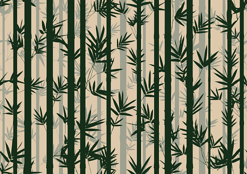 Exotic seamless bamboo cane silhouettes vector background illustration