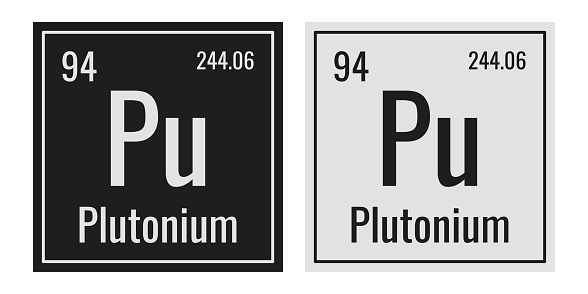 Plutonium symbol. Chemical element of the periodic table. Vector illustration isolated on white background. Glass sign.