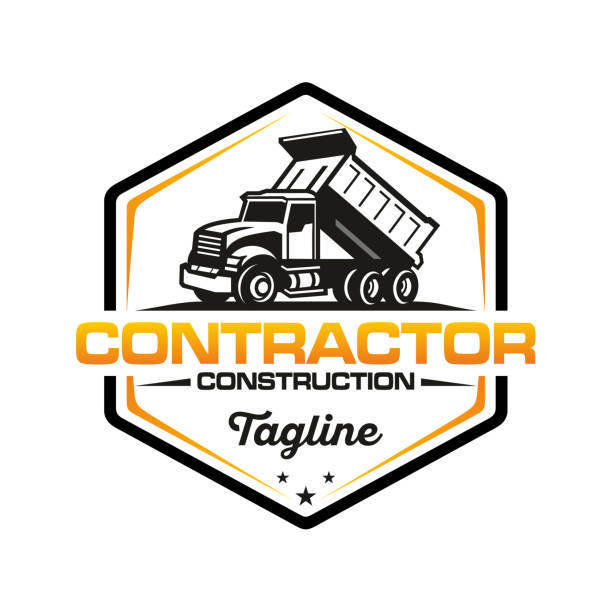 illustrations, cliparts, dessins animés et icônes de conception d’illustration de modèle de vecteur de logo d’entrepreneurmodèle de logo d’entreprise de camion à benne basculante. modèle de logo prêt à l’emploi vecteur isolé. eps 10 - transport de marchandises par route