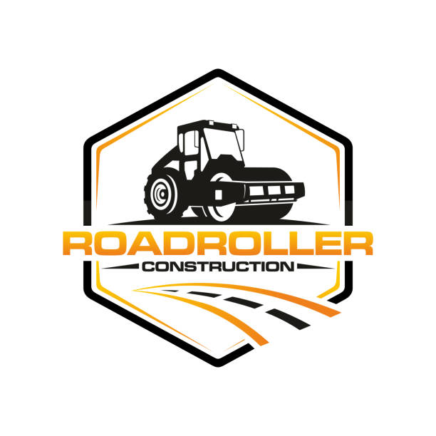 ilustrações, clipart, desenhos animados e ícones de roadroller logotipo vetor modelo ilustração design - road smoothing