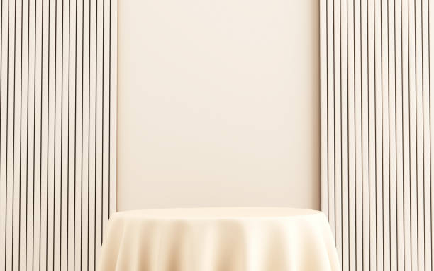 istock 3d illustration Ornate podium and tablecloth in cream color 2149589903