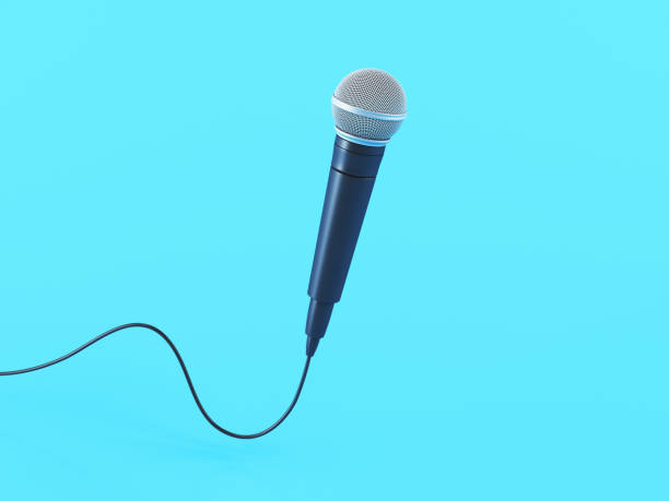 istock Black microphone in the air on blue background 2149590457