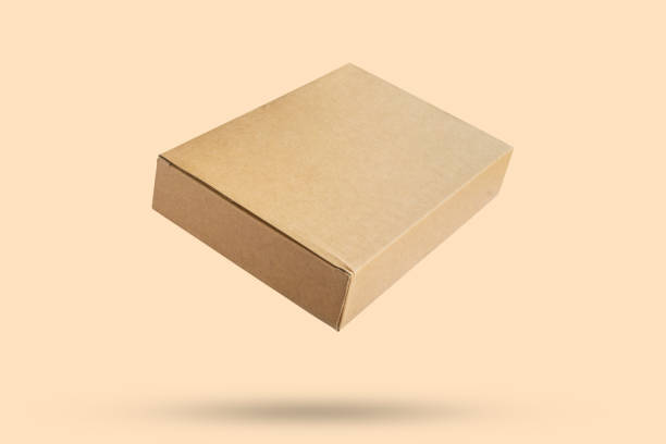 Mockup brown cardboard box isolated on brown background
